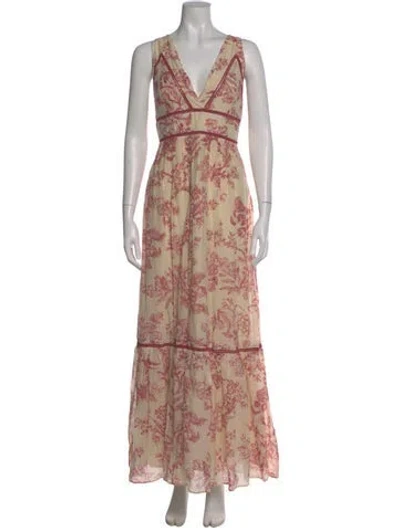 Pre-owned Twinset Floral Print Long Dress In Neutral