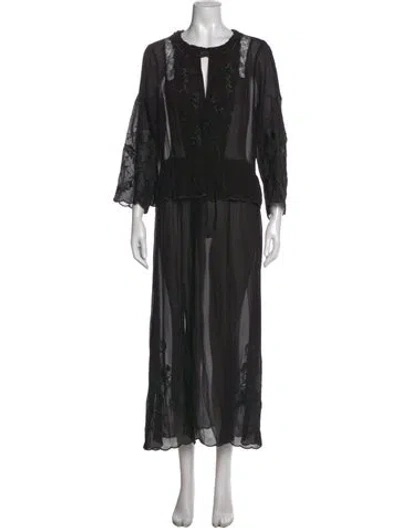 Pre-owned Twinset Floral Print Long Dress W/ Tags In Black