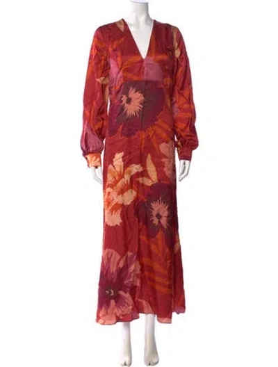 Pre-owned Twinset Floral Print Long Dress W/ Tags In Red