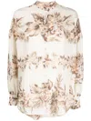 Twinset Floral-print Long-sleeved Blouse In Nude