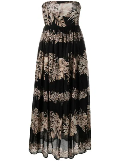 Twinset Floral-print Maxi Dress In Schwarz