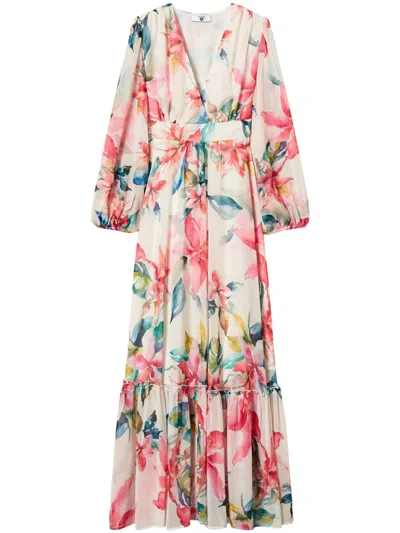 Twinset Floral-print Maxi Dress In White