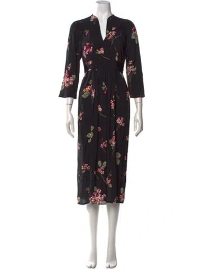 Pre-owned Twinset Floral Print Midi Length Dress In Black