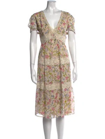 Pre-owned Twinset Floral Print Midi Length Dress In Neutrals