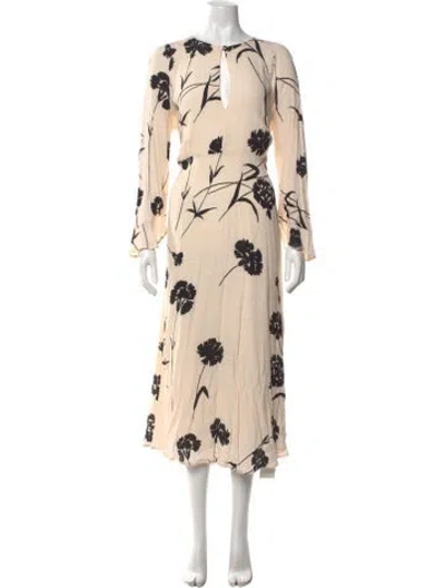Pre-owned Twinset Floral Print Midi Length Dress In Neutrals