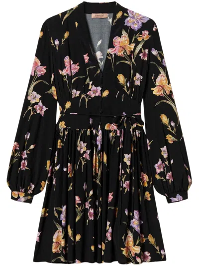 Twinset Floral-print Mini Dress In Black