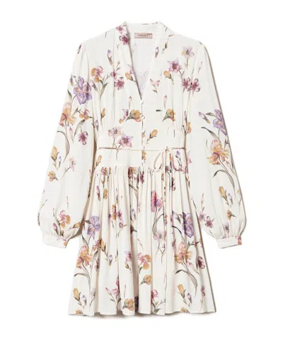 Twinset Floral-print Mini Dress In White