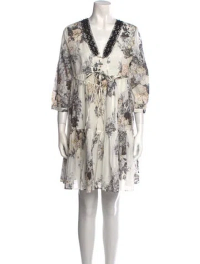 Pre-owned Twinset Floral Print Mini Dress In White