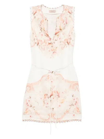 TWINSET FLORAL PRINT MINI DRESS WITH CINCHED WAIST