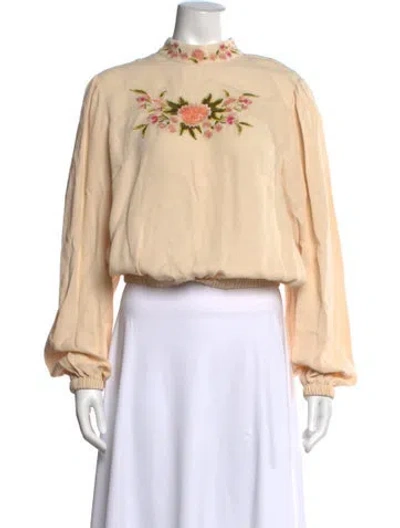 Pre-owned Twinset Floral Print Mock Neck Top In Neutral