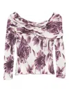 Twinset Floral Print Off-shoulder Long-sleeve Sweater In Purple