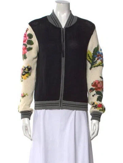 Pre-owned Twinset Floral Print Open Front Sweater In Black