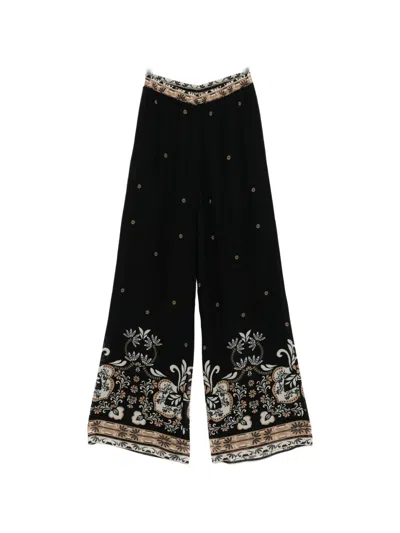Twinset Floral-print Pants In Black