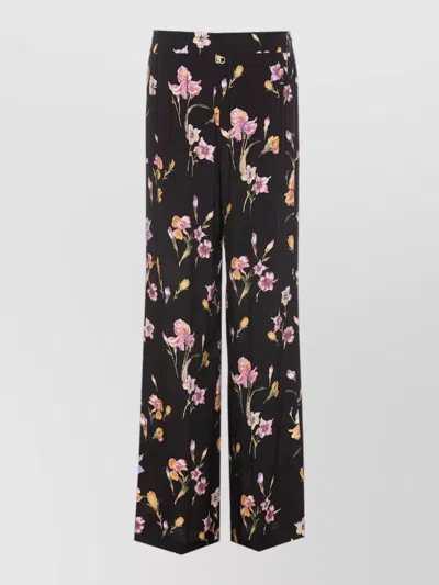 Twinset Floral Print Pants Elasticized Waist Wide Leg In Multi