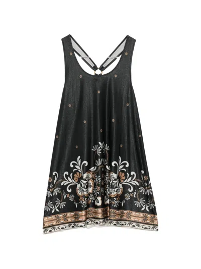 Twinset Floral-print Ring-detail Top In Black