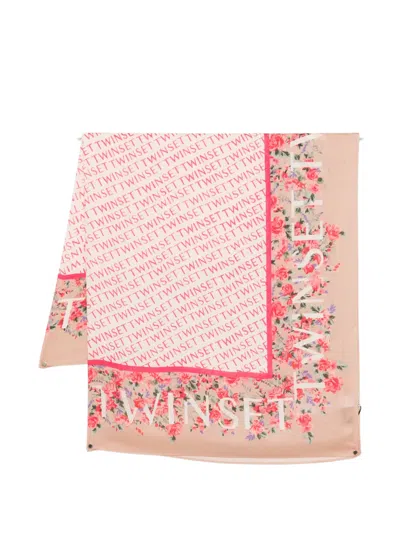 Twinset Floral-print Scarf In Pink