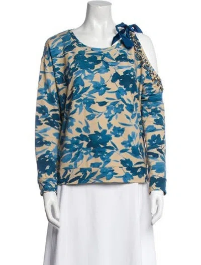 Pre-owned Twinset Floral Print Scoop Neck Blouse In Blue