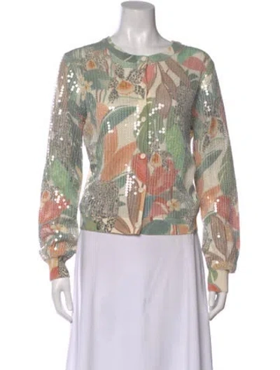 Pre-owned Twinset Floral Print Scoop Neck Sweater In Green