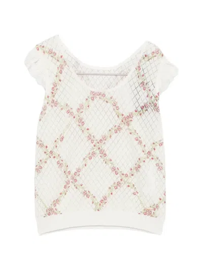 Twinset Floral-print Short-sleeve Sweater In White