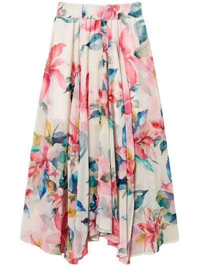 Twinset Floral-print Skirt In White