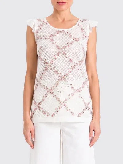Twinset Floral Print Slim Fit Cotton Knit Sleeveless Top In Multi