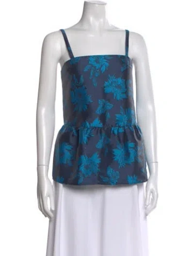 Pre-owned Twinset Floral Print Square Neckline Top In Blue