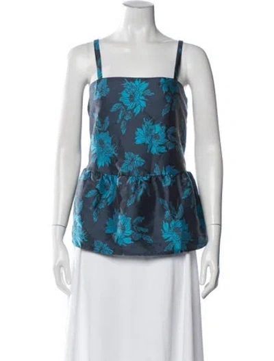 Pre-owned Twinset Floral Print Square Neckline Top W/ Tags In Blue