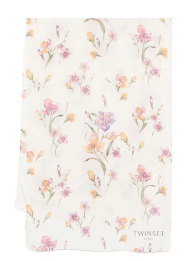 Twinset Floral-print Stole In Neutrals