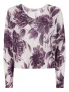 Twinset Twin-set Cropped Sweater With Floral Pattern And Textured Finish In White