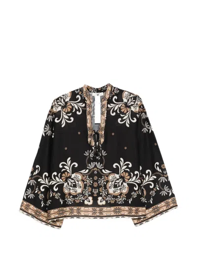 Twinset Floral-print Tie-fastening Blouse In Black