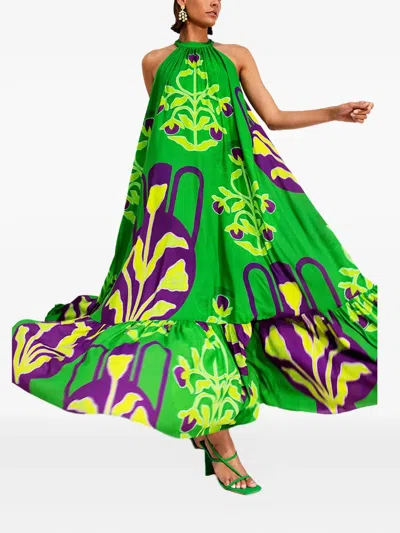 Twinset Floral-print Tiered Dress In Green