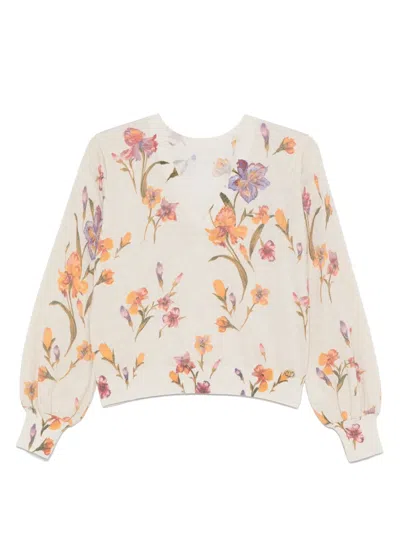 Twinset Floral-print Top In Neutrals