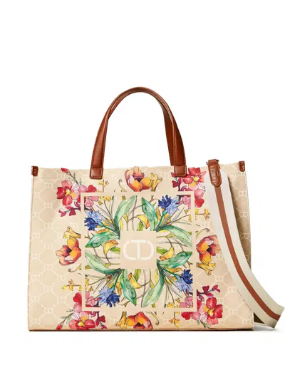 Twinset Floral Print Tote Bag In Neutrals