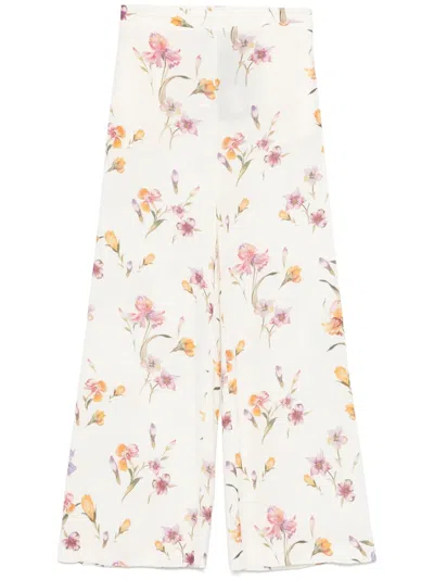 Twinset Floral-print Trousers In Neutrals