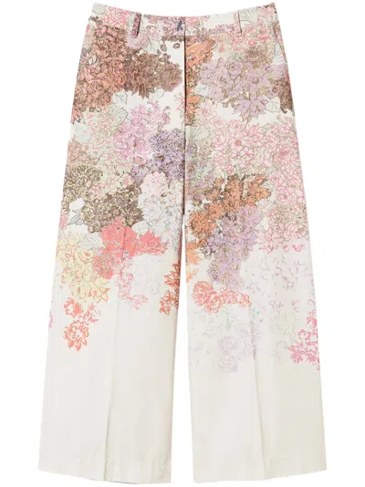 Twinset Floral-print Trousers In Weiss