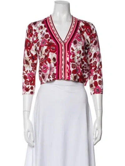 Pre-owned Twinset Floral Print V-neck Sweater W/ Tags In Pink