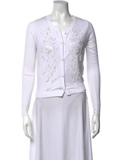 Pre-owned Twinset Floral Print V-neck Sweater In White