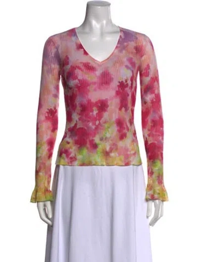 Pre-owned Twinset Floral Print V-neck Top In Pink