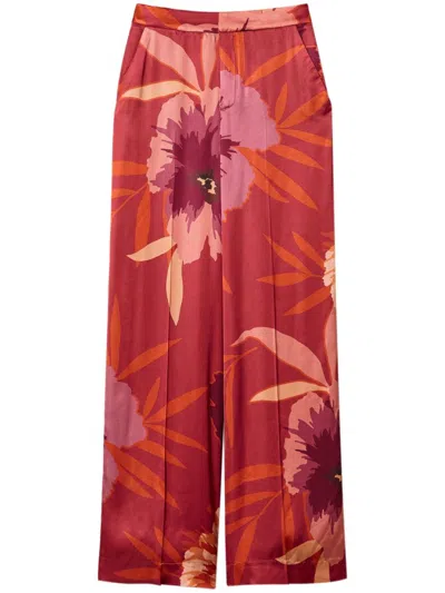 Twinset Floral-print Wide-leg Trousers In Rot