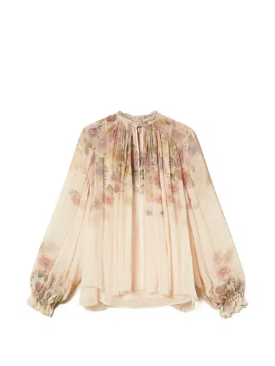 Twinset Floral-print Woven Blouse In Neutral
