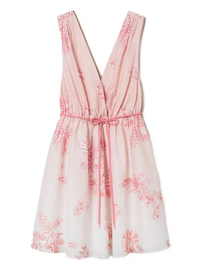 Twinset Floral-print Wrap Mini Dress In Pink