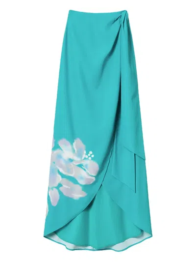 Twinset Floral-print Wrap Skirt In Blue