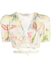 Twinset Floral-print Wraparound Cropped Top In Neutrals