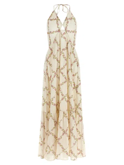 Twinset Floral Halterneck Maxi Dress In Neutral