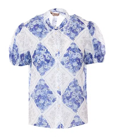 Twinset Floral Print Pullover Shirt In Blue