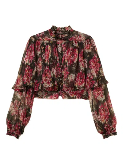 Twinset Floral Ruffled Tie-neck Shirt In Multi