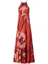 Shop Twinset Floral Satin Maxi Dress In Red