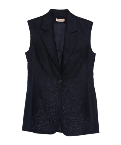 Twinset Floral Sleeveless Jacket In Black