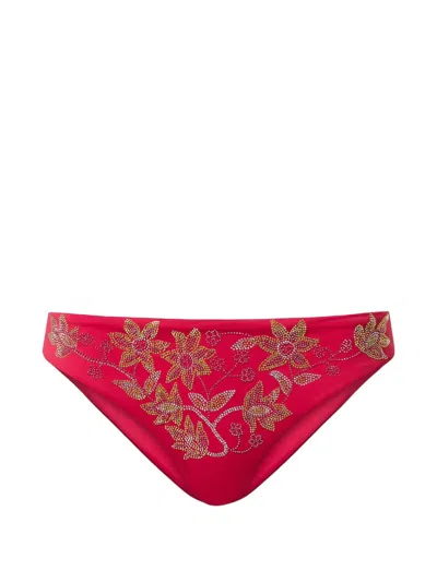 Twinset Floral-studded Bikini Bottom In Red