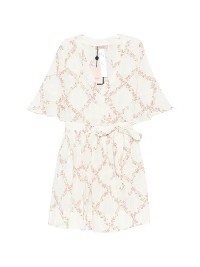 Twinset Floral Tie-waist Dress In White